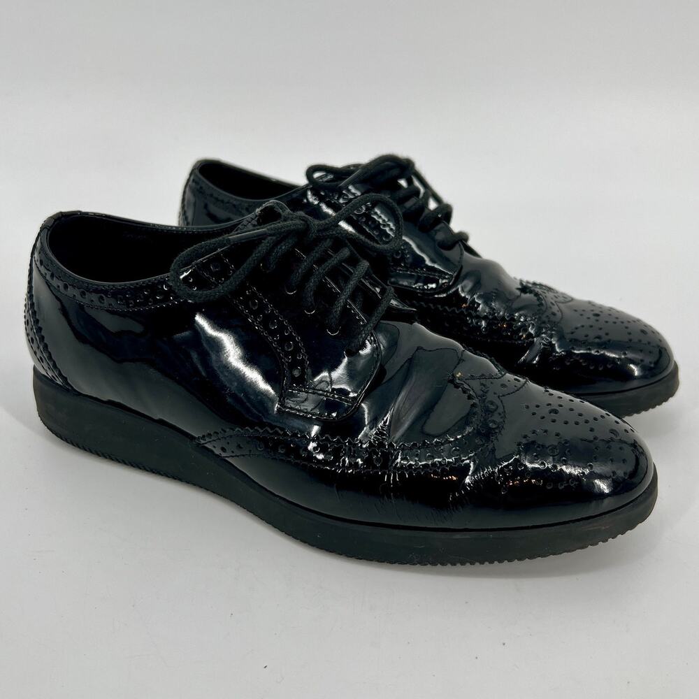 Hogan Wingtip Derby Shoes Women EU 36.5 US 6.5 Black Patent Leather Oxford Italy